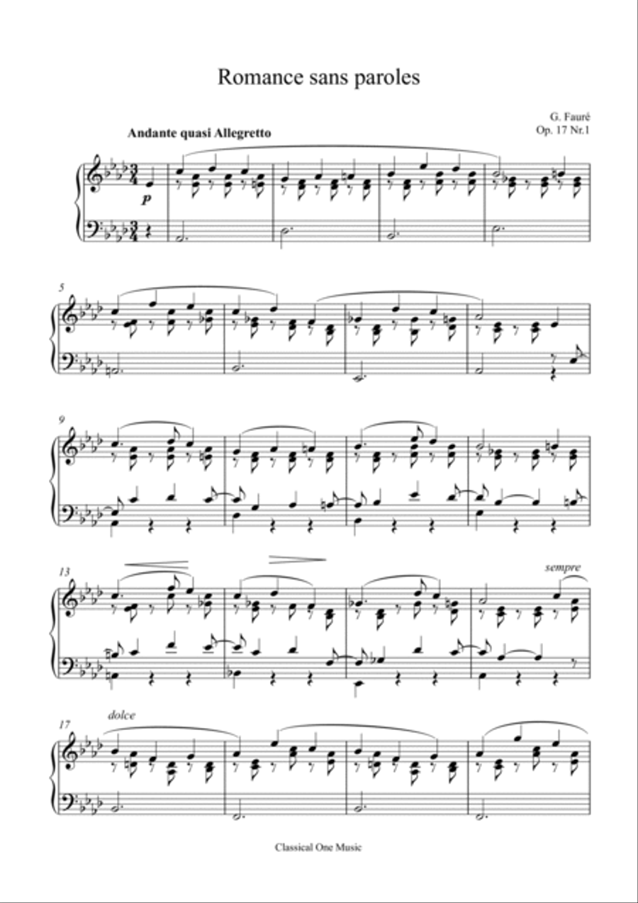 Faure-Romance Op. 17 Nr.1 Piano Solo scores gallery preview page 2