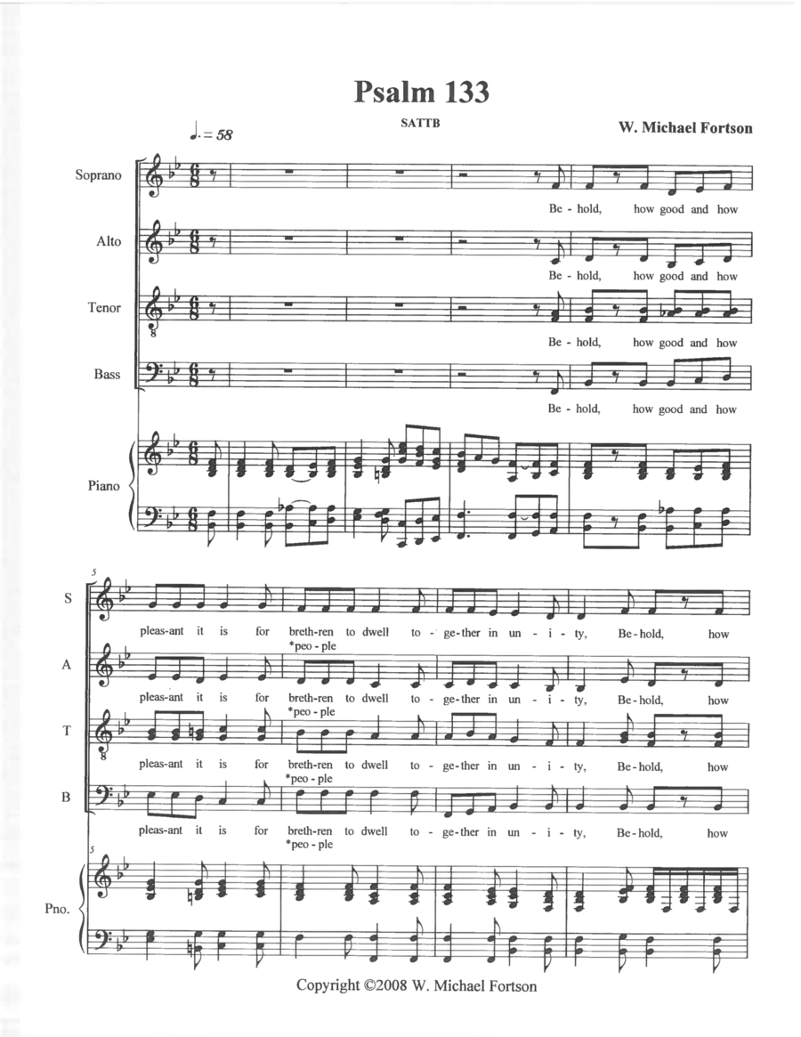 Psalm 133 Choir scores gallery preview page 1