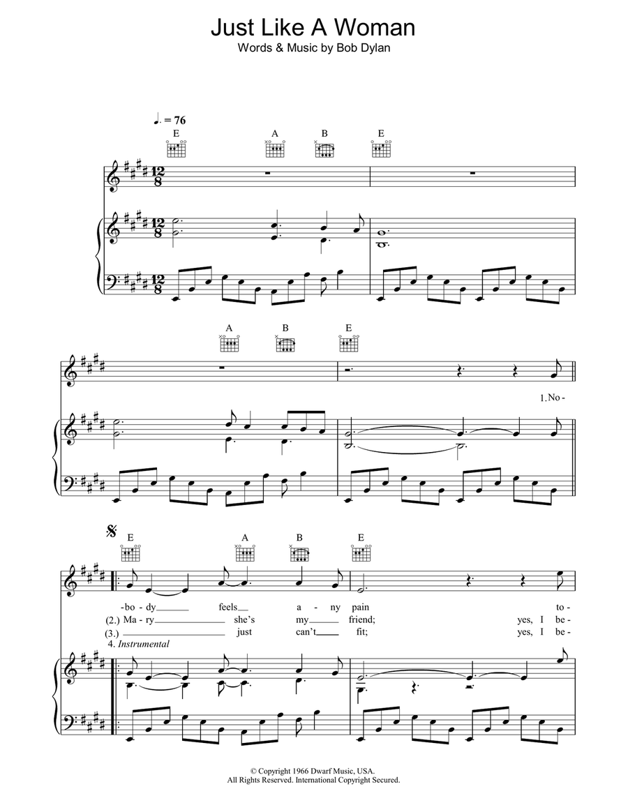 Just Like A Woman Just Like A Woman Piano, Vocal, Guitar scores gallery preview page 1