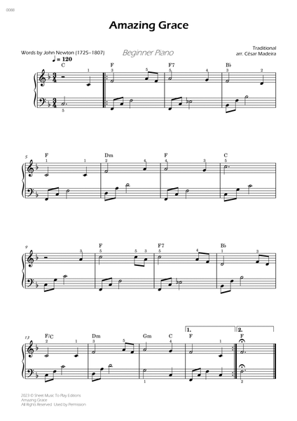 Amazing Grace - Easy Piano - W/Chords (Full Score) image number null