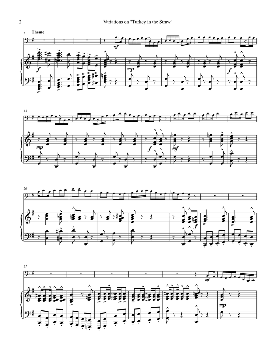 Variations on Turkey in the Straw for Bass Trombone & Piano Trombone scores gallery preview page 5