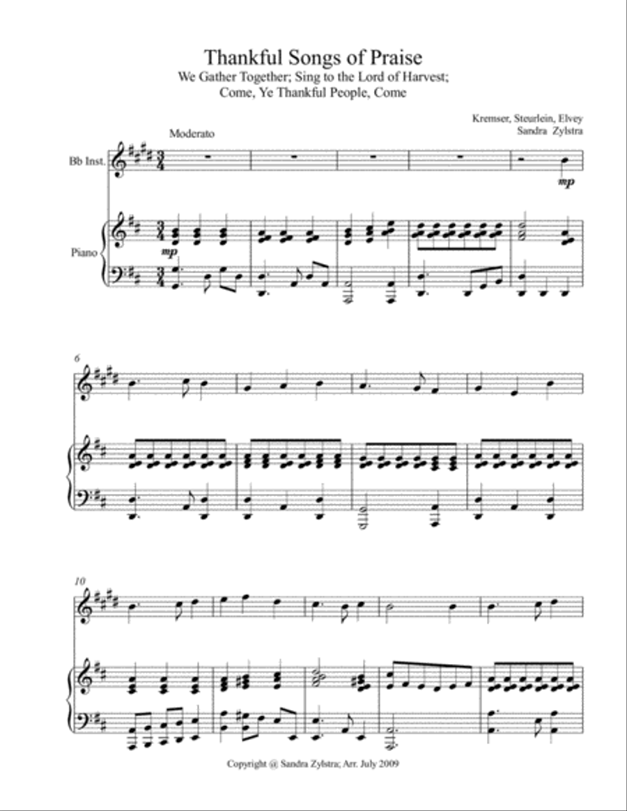 Thankful Songs of Praise (treble Bb instrument solo) Piano scores gallery preview page 2
