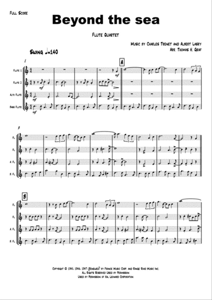 Beyond The Sea Woodwind Quartet scores gallery preview page 1