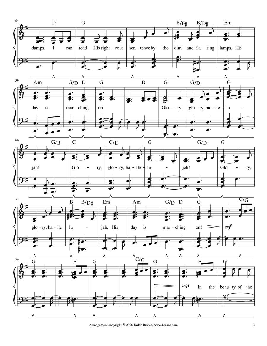 Battle Hymn of the Republic - piano solo with lyrics and chords Piano, Vocal scores gallery preview page 3