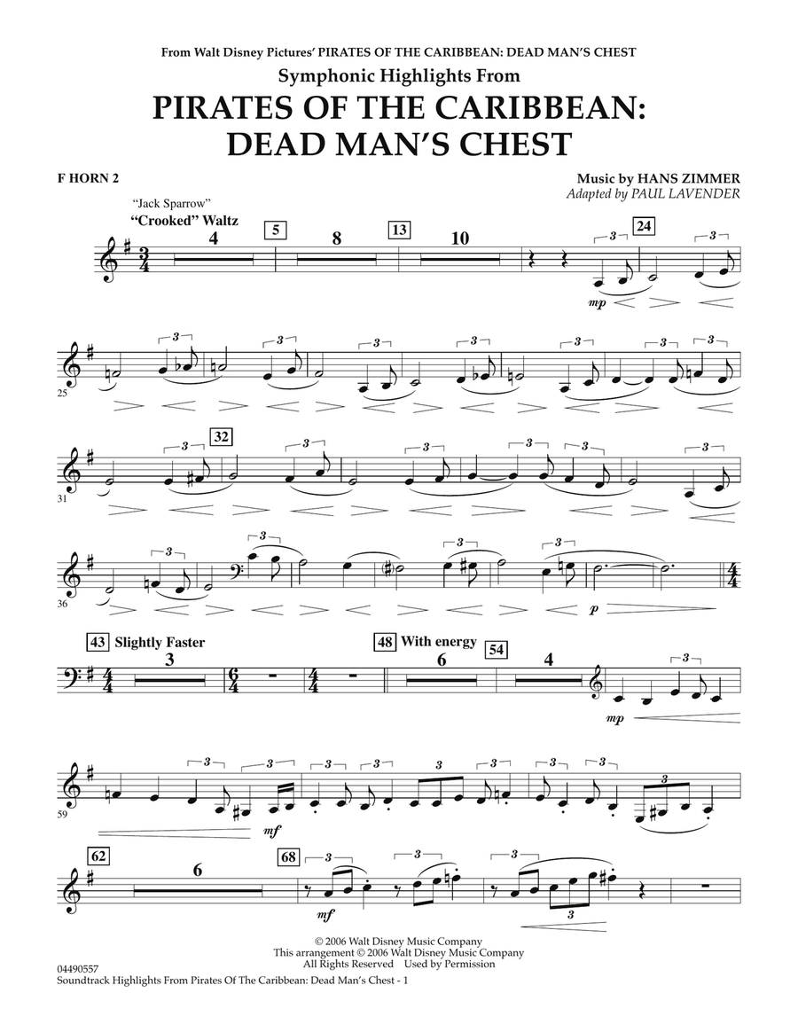 Soundtrack Highlights from Pirates Of The Caribbean: Dead Man's Chest - F Horn 2 Full Orchestra scores gallery preview page 1