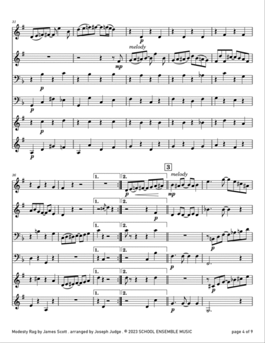 Modesty Rag by James Scott for Brass Quartet in Schools Brass Quartet scores gallery preview page 4
