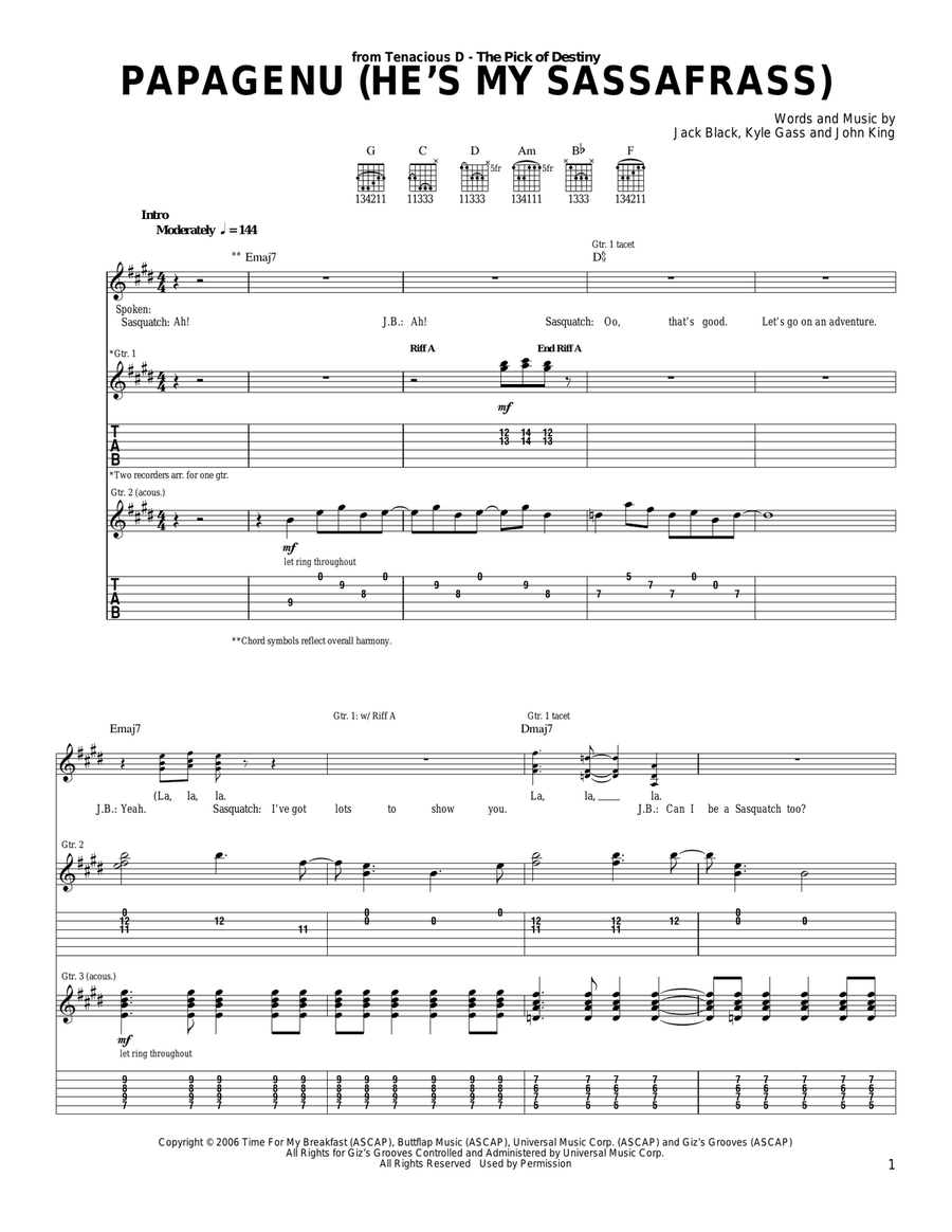 Papagenu (He's My Sassafrass) Part 1 Acoustic Guitar scores gallery preview page 1