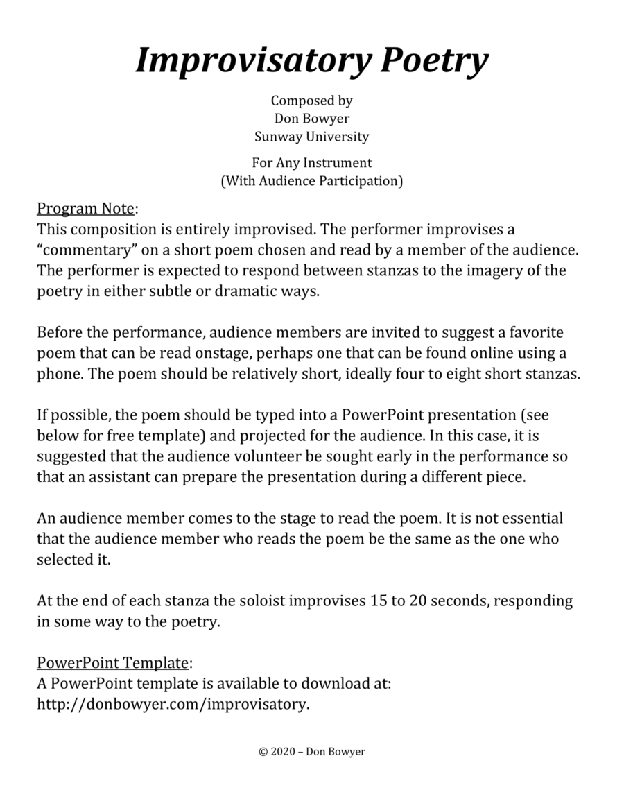 Improvisatory Poetry (Letter size) Small Ensemble scores gallery preview page 1