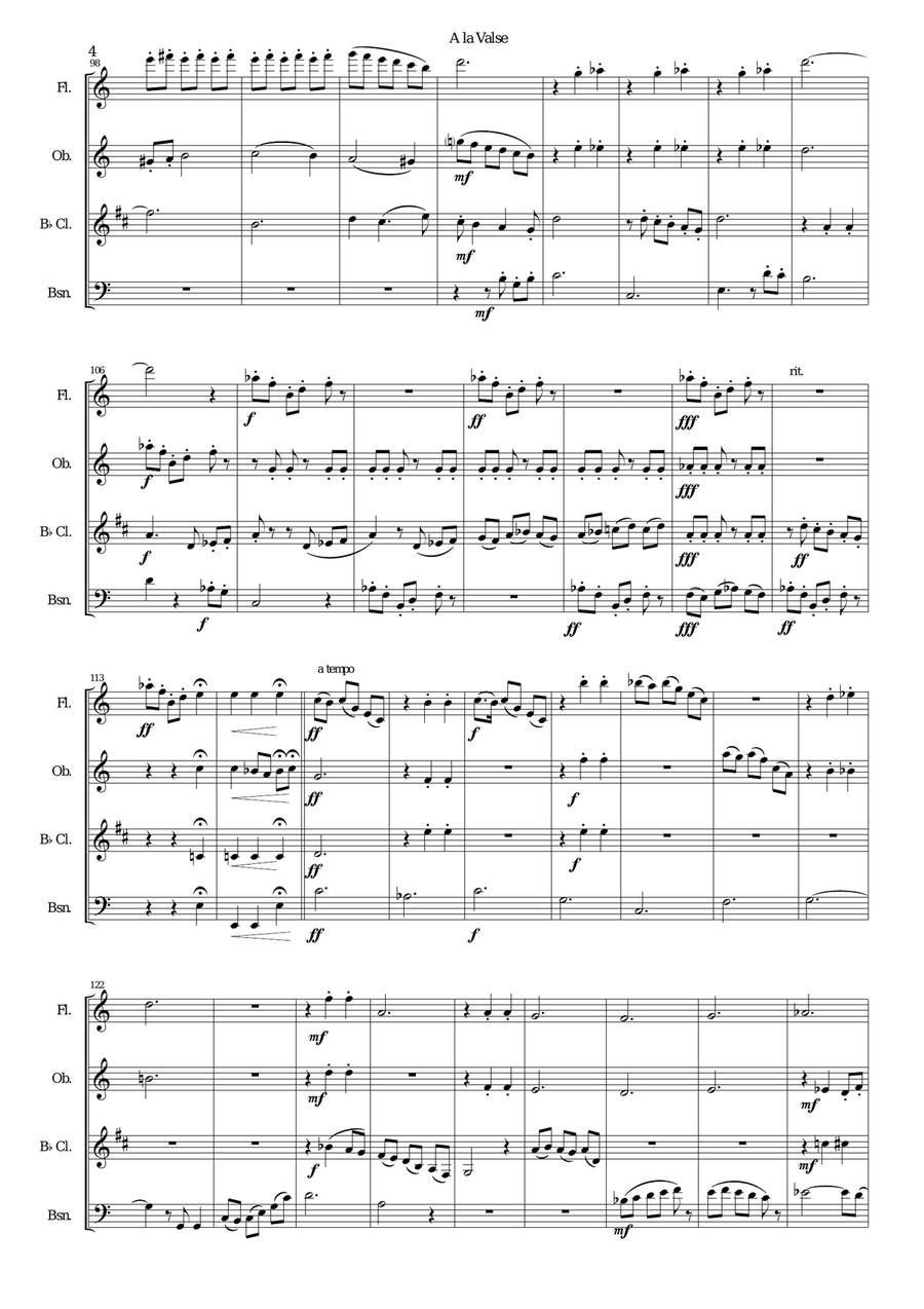 A la Valse (In waltz time) for wind quartet Woodwind Quartet scores gallery preview page 4