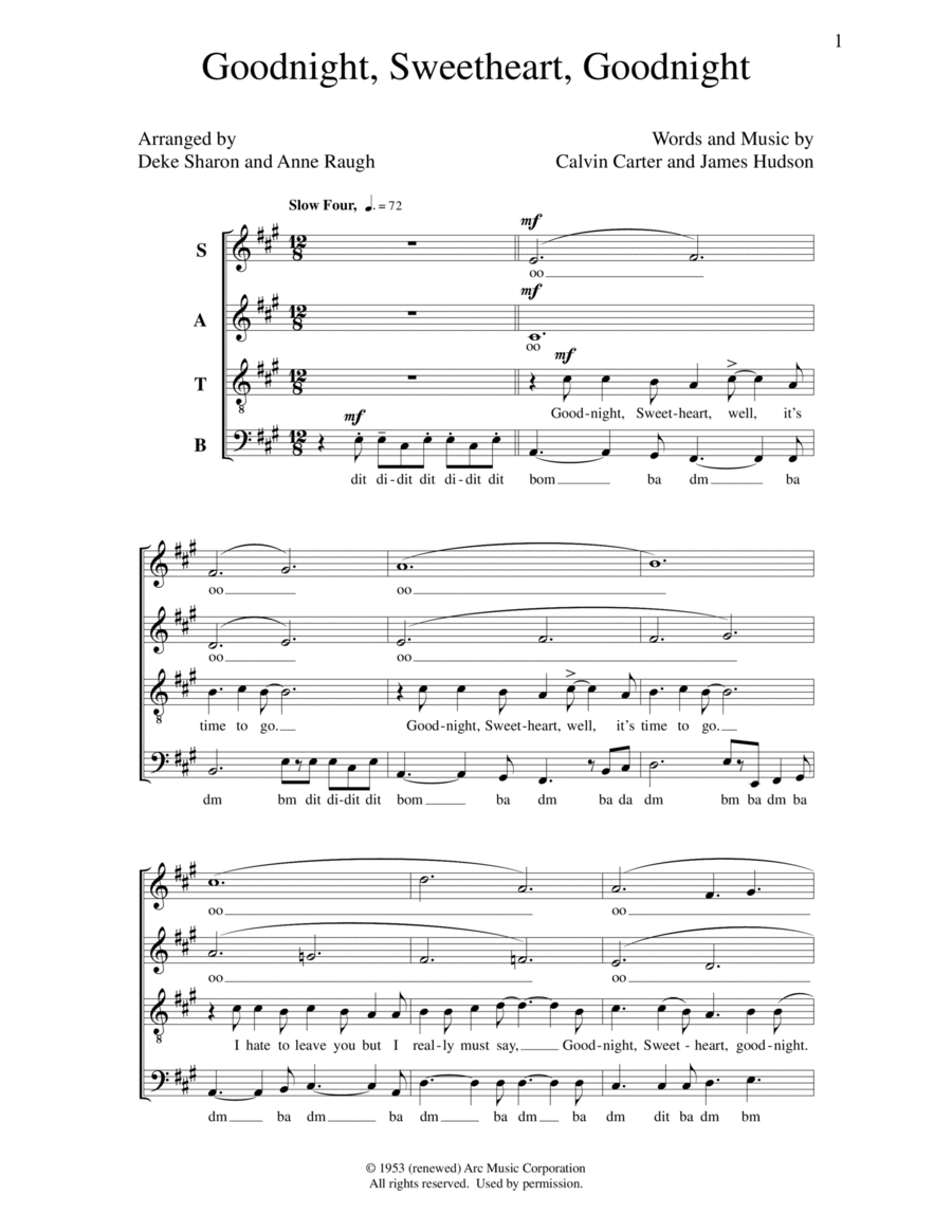 Goodnight, Sweetheart, Goodnight 4-Part scores gallery preview page 1
