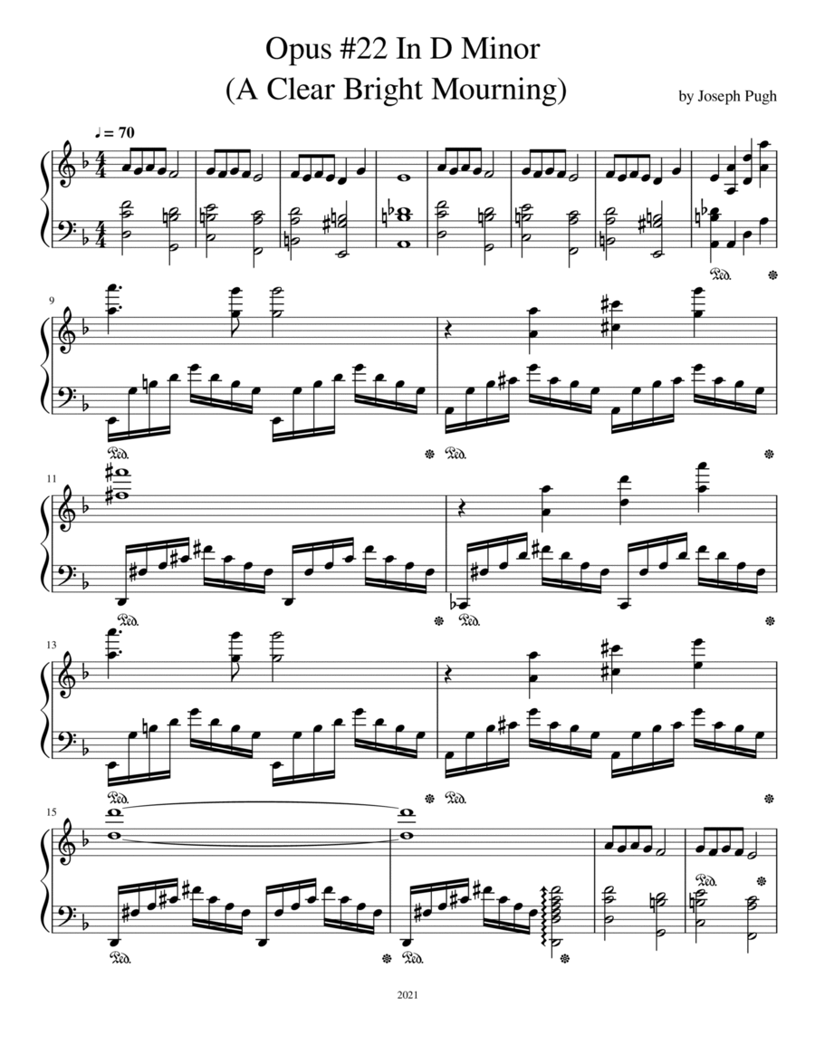 Opus #22 in D Minor (A Clear Bright Mourning) Piano Solo scores gallery preview page 1