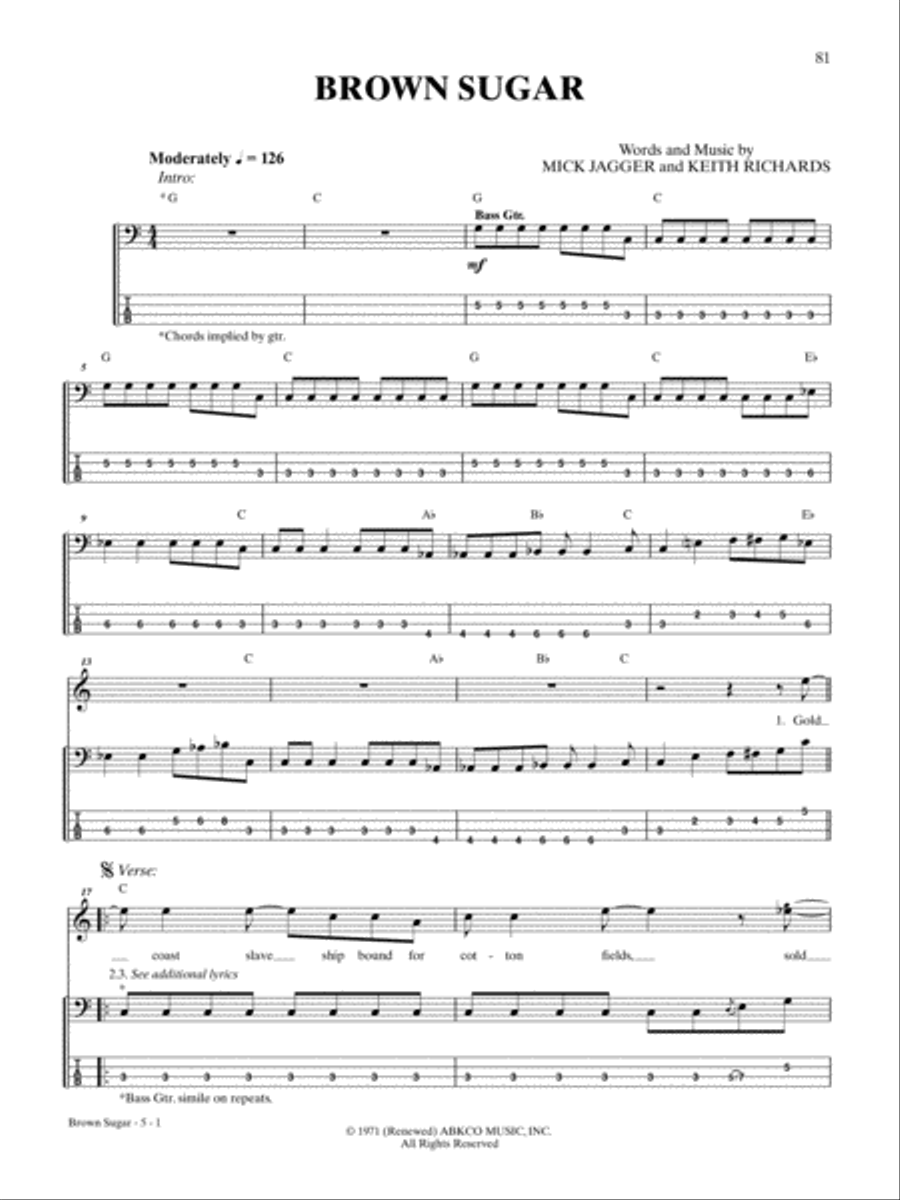 Brown Sugar Brown Sugar Bass Guitar Tablature scores gallery preview page 1