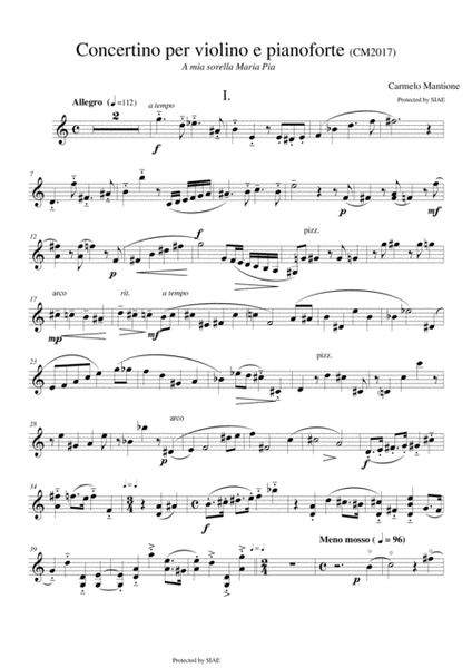 Concertino per violino e pianoforte (CM 2017) violin part image number null