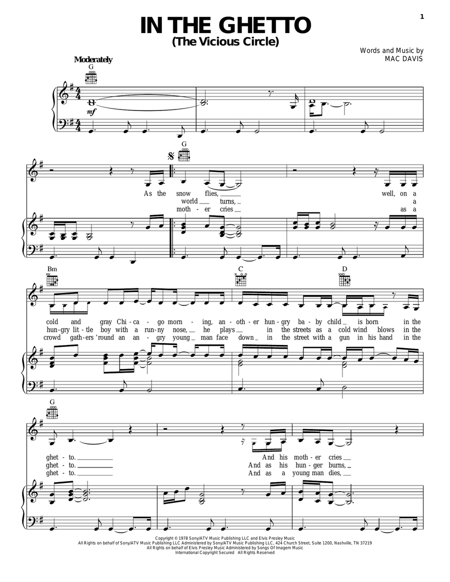 In The Ghetto (The Vicious Circle) Piano, Vocal, Guitar scores gallery preview page 1