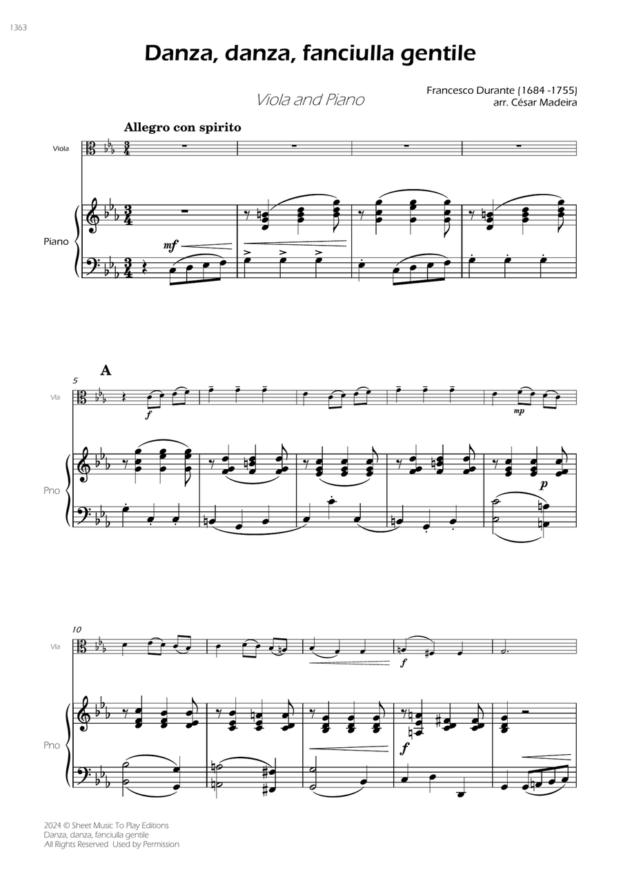 Danza, danza, fanciulla gentile - Viola and Piano (Full Score) Piano scores gallery preview page 1