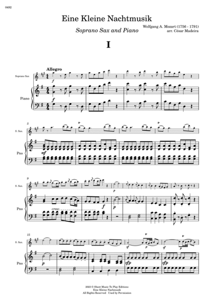 Eine Kleine Nachtmusik (1 mov.) - Soprano Sax and Piano (Full Score and Parts) image number null