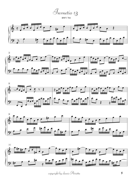 Five Two-Part Inventions (BWY 782-786) for piano