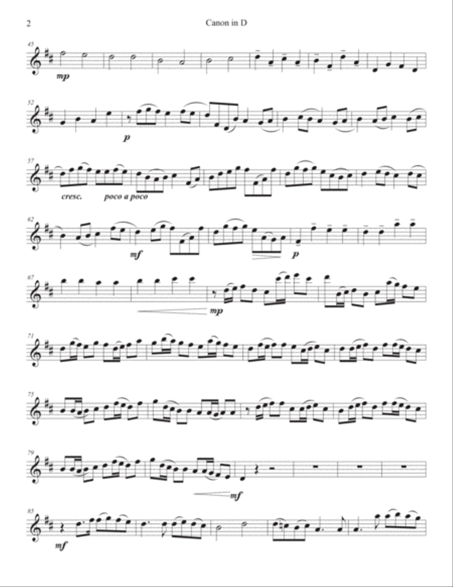 Pachelbel Canon in D for Flute or Violin or Mandolin and Guitar Chamber Music scores gallery preview page 2