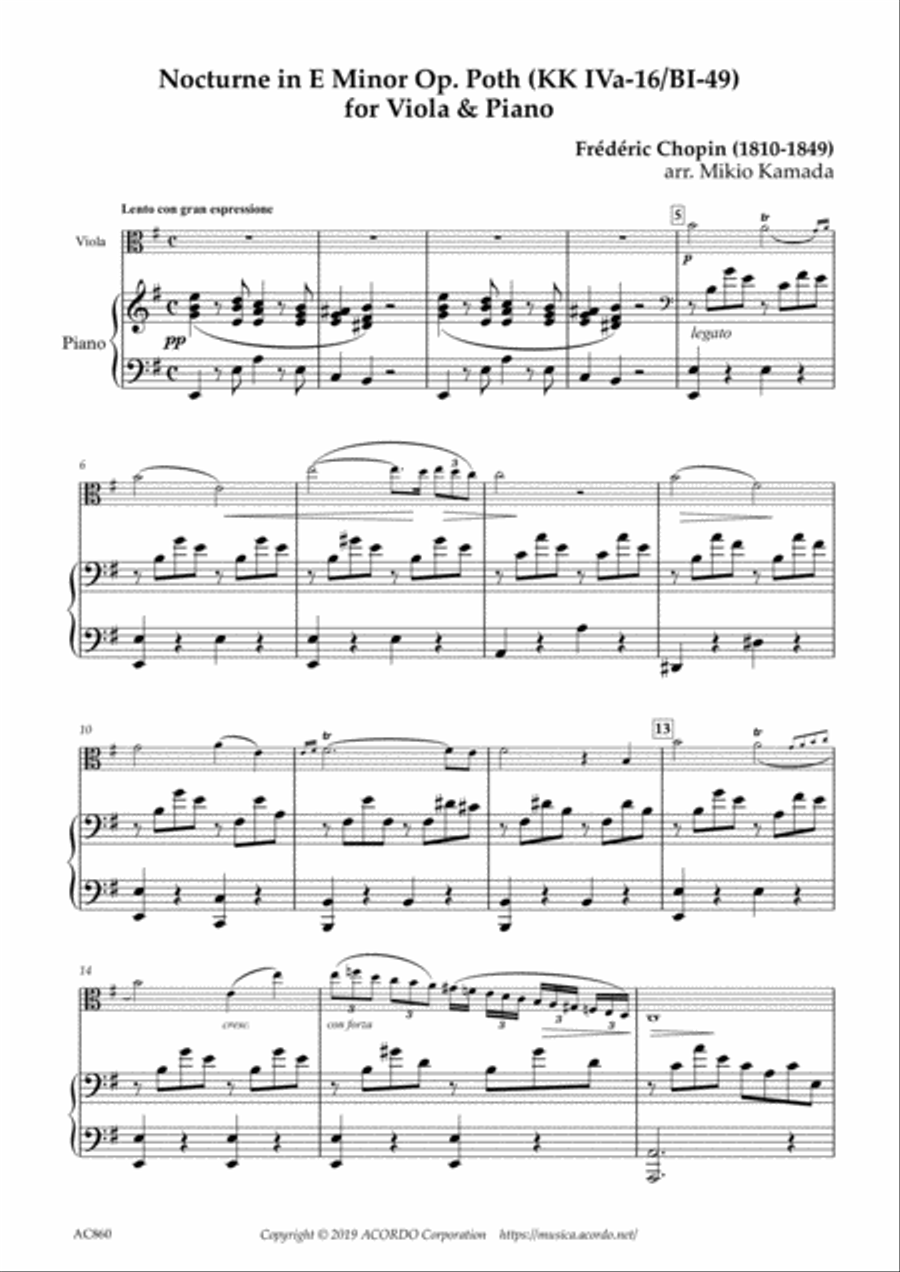 Nocturne in E Minor Op. Poth for Viola & Piano Viola scores gallery preview page 1