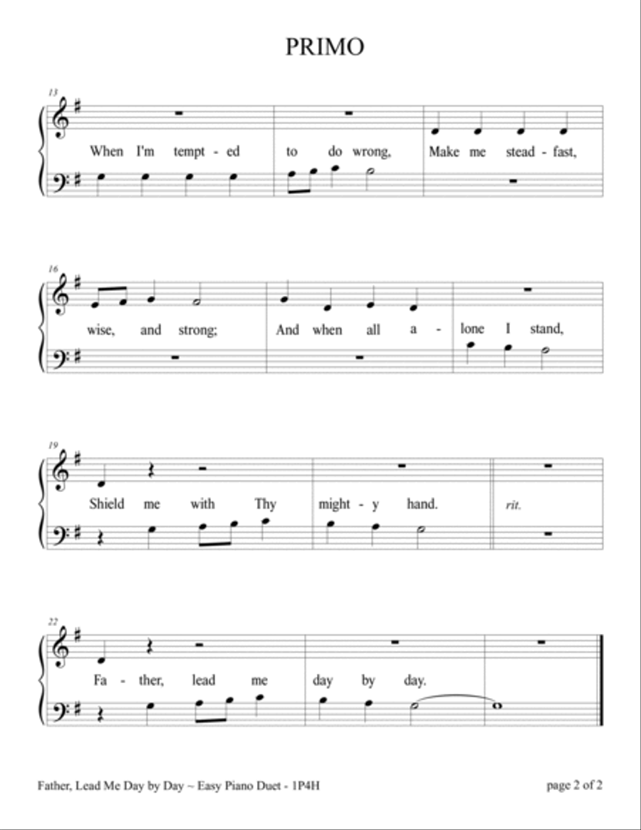 Father, Lead Me Day by Day (Easy 1 Piano, 4 Hands Duet) Piano Method scores gallery preview page 4