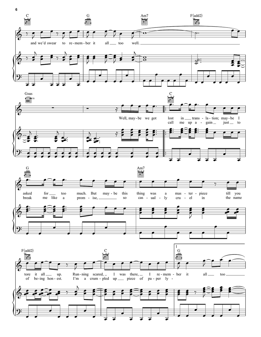 All Too Well (10 Minute Version) (Taylor's Version) (From The Vault) Piano, Vocal, Guitar scores gallery preview page 6