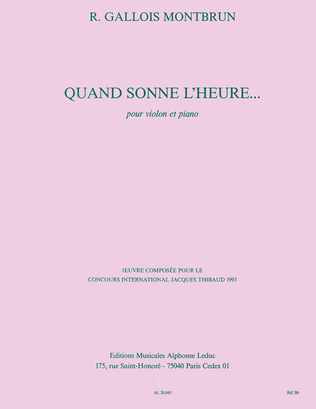Gallois Montbrun Quand Sonne L'heure Violin & Piano Book