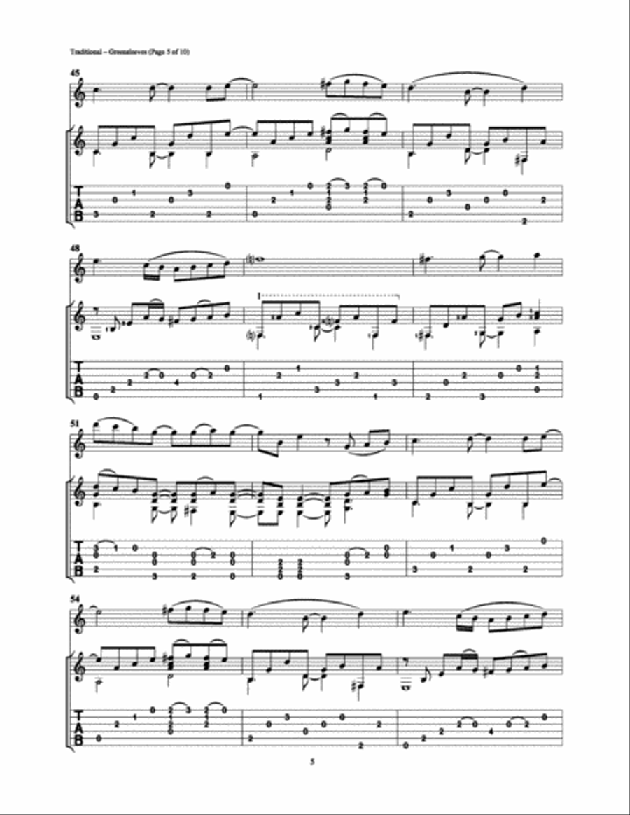 Greensleeves Greensleeves Guitar Tablature scores gallery preview page 5