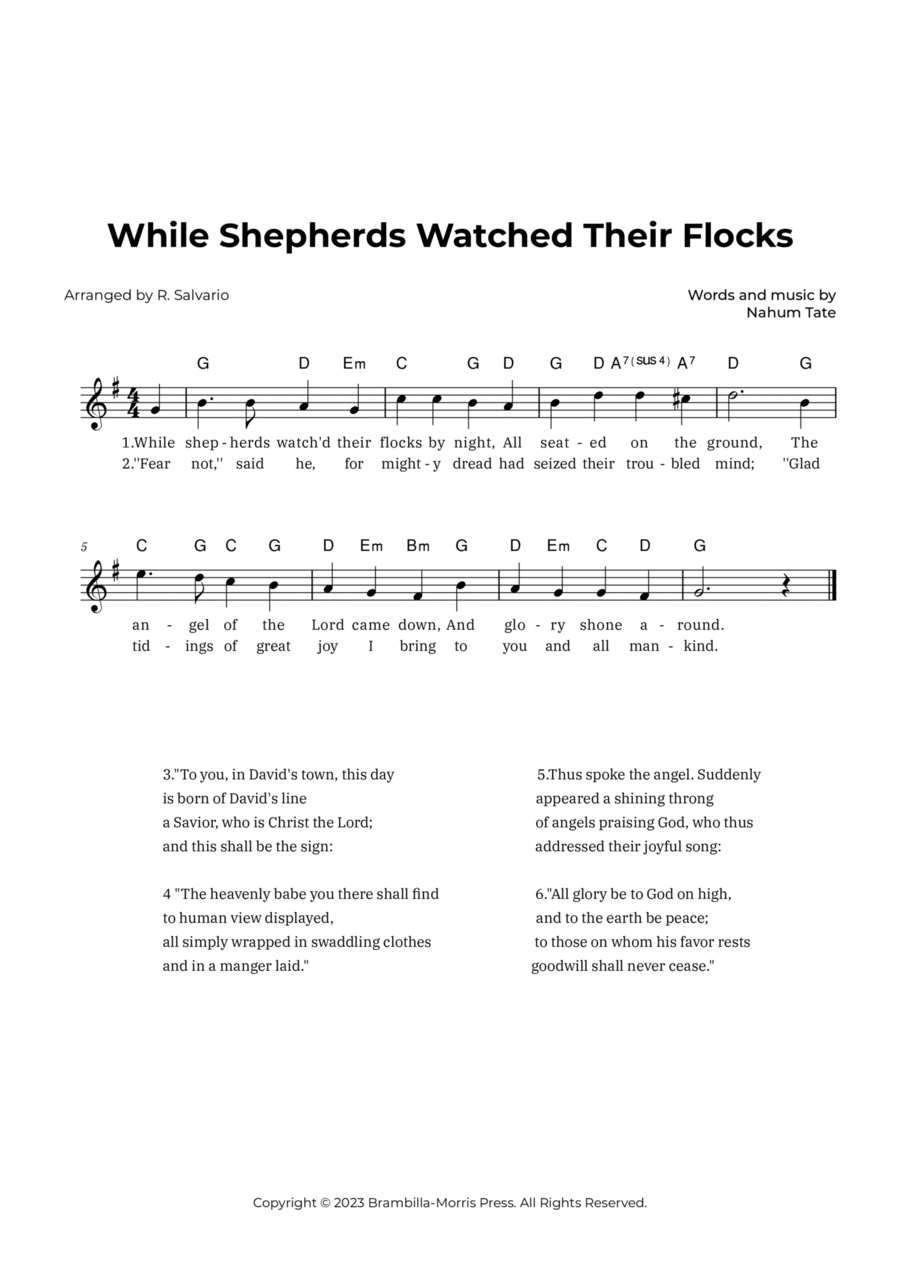 While Shepherds Watched Their Flocks (Key of G Major) Piano scores gallery preview page 1