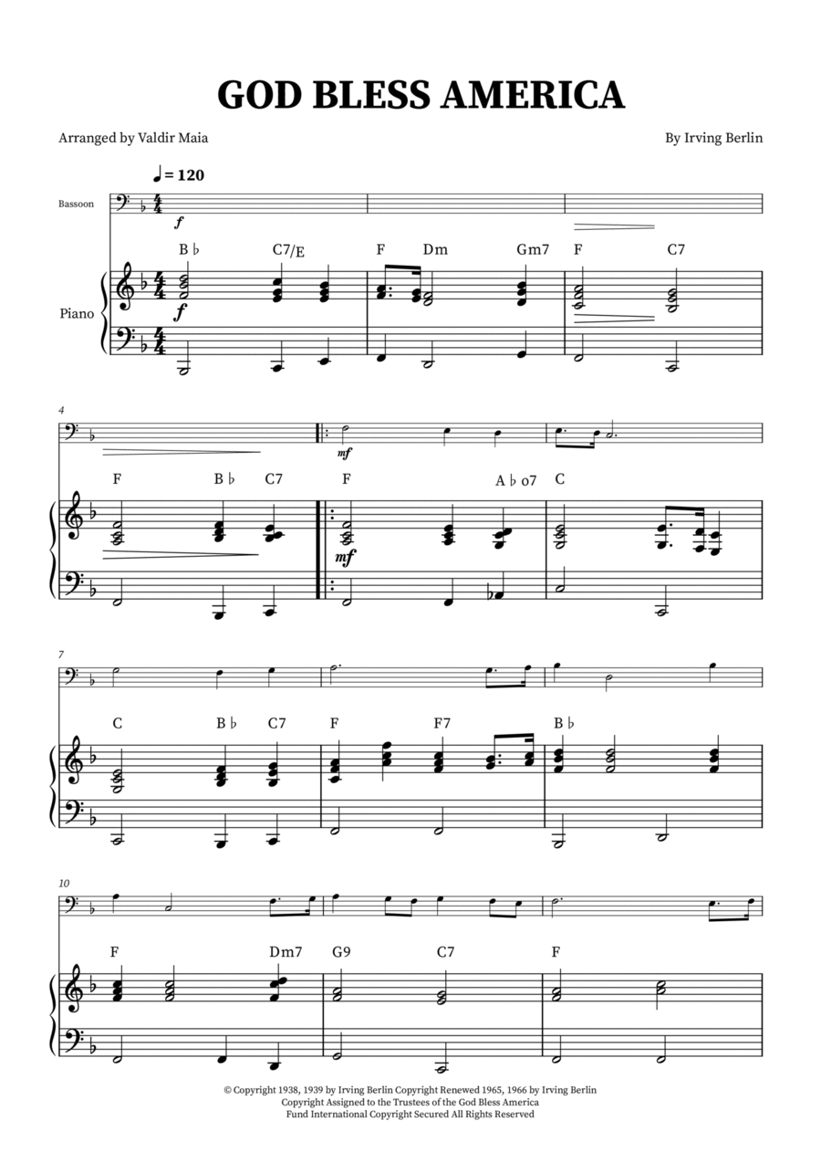 God Bless America ® God Bless America ® Bassoon scores gallery preview page 1