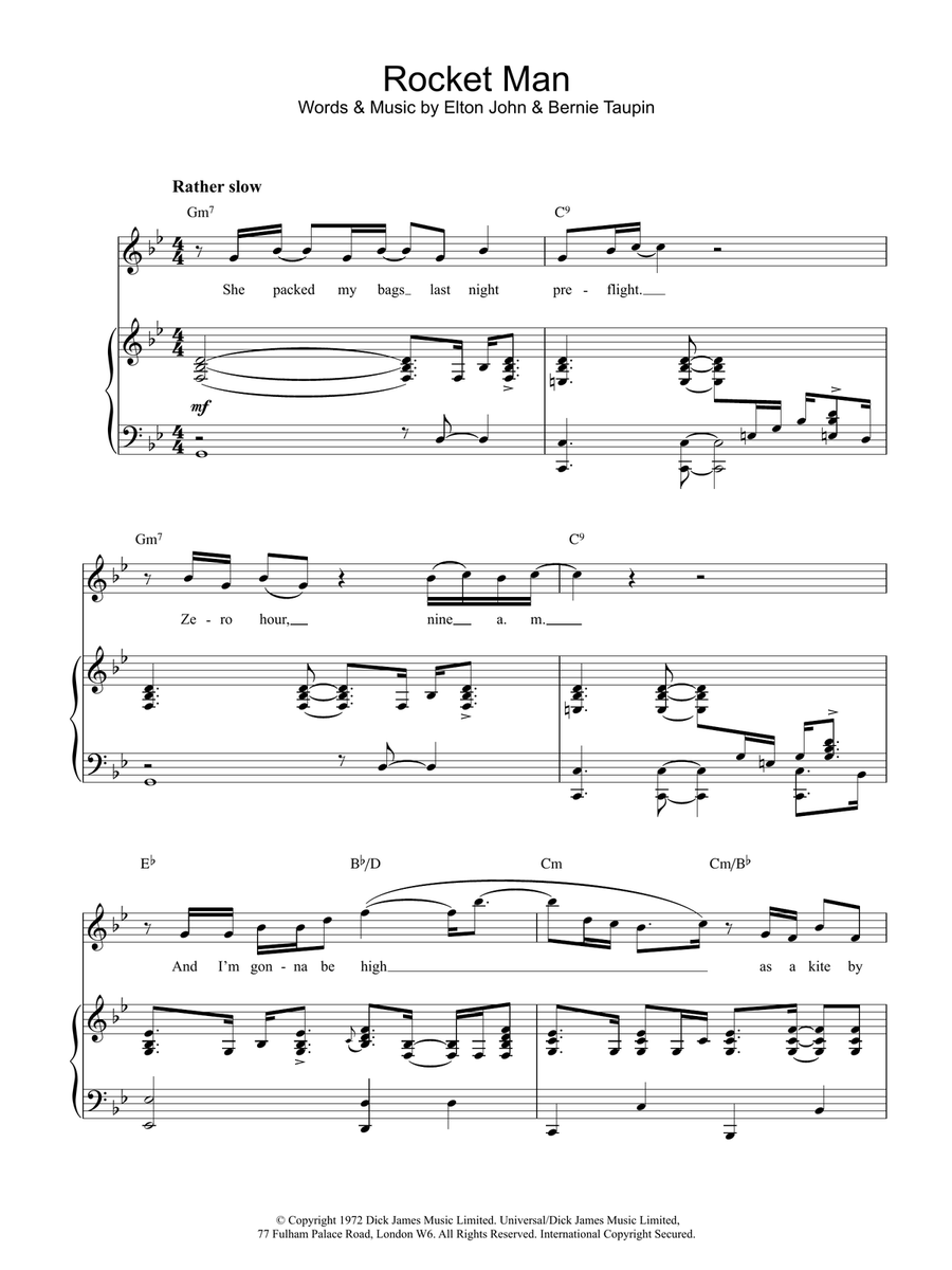 Rocket Man (I Think It's Gonna Be A Long Long Time) Piano, Vocal, Guitar scores gallery preview page 1
