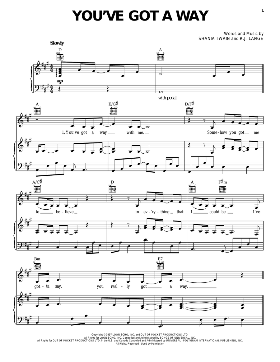 You've Got A Way Piano, Vocal, Guitar scores gallery preview page 1