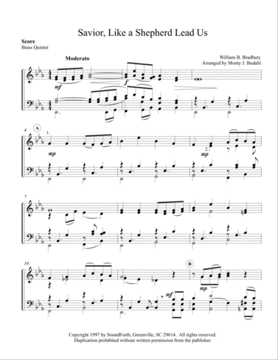Savior, Like a Shepherd Lead Us Brass Quintet scores gallery preview page 1