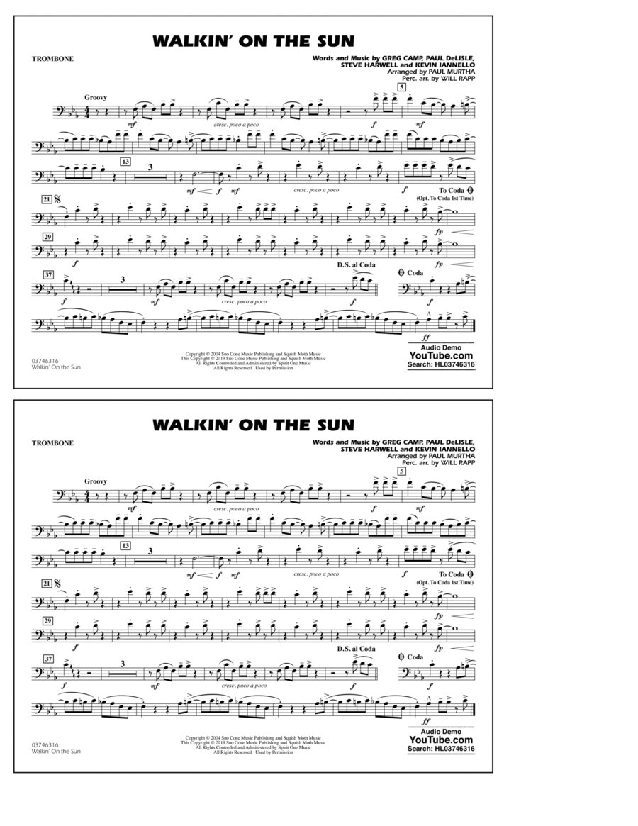 Walkin' on the Sun (arr. Paul Murtha) - Trombone