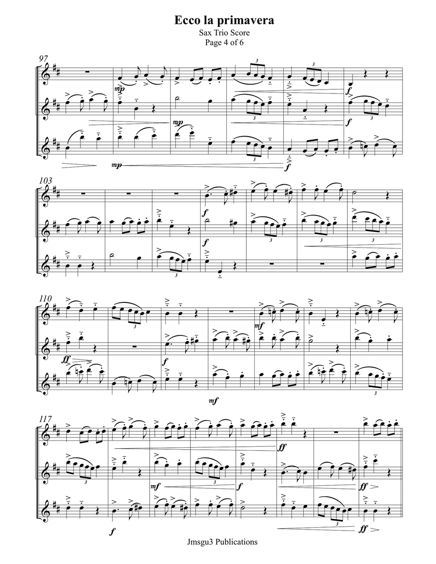 Landini: Ecco la Primavera for Saxophone Trio Woodwind Trio scores gallery preview page 4