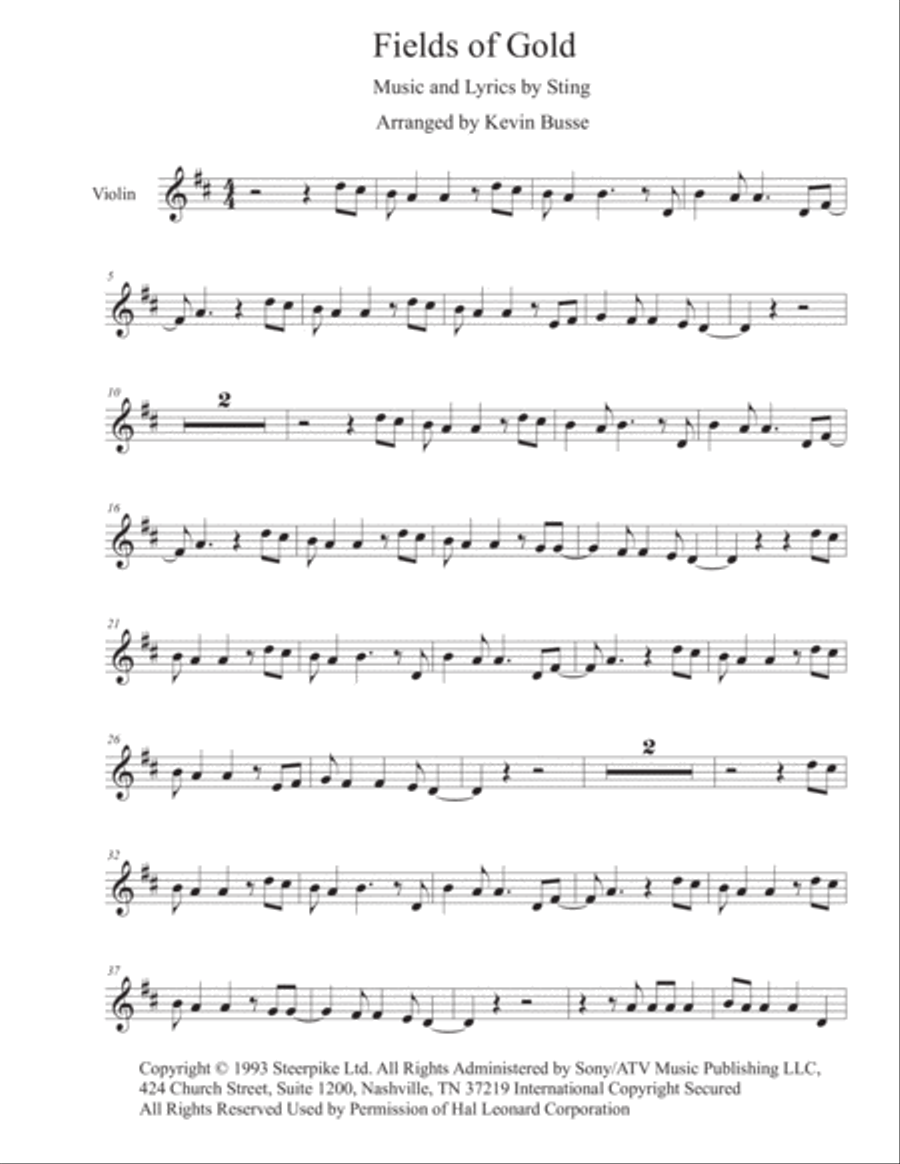 Fields Of Gold Violin Solo scores gallery preview page 1