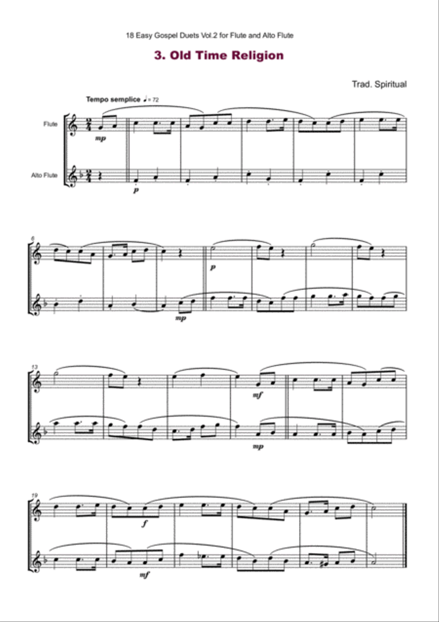18 Easy Gospel Duets Vol.2 for Flute and Alto Flute
