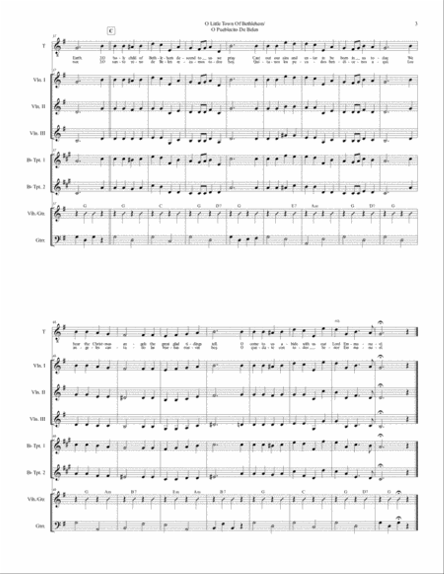 O Little Town Of Bethlehem/O Pueblecito De Belen for Mariachi Ensemble Small Ensemble scores gallery preview page 3