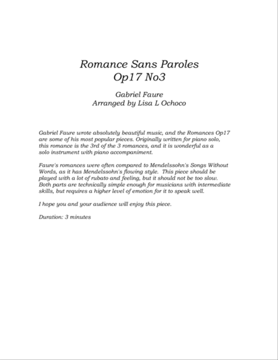 Romance Sans Paroles Op17 No3 for Flute and Piano Flute Solo scores gallery preview page 4
