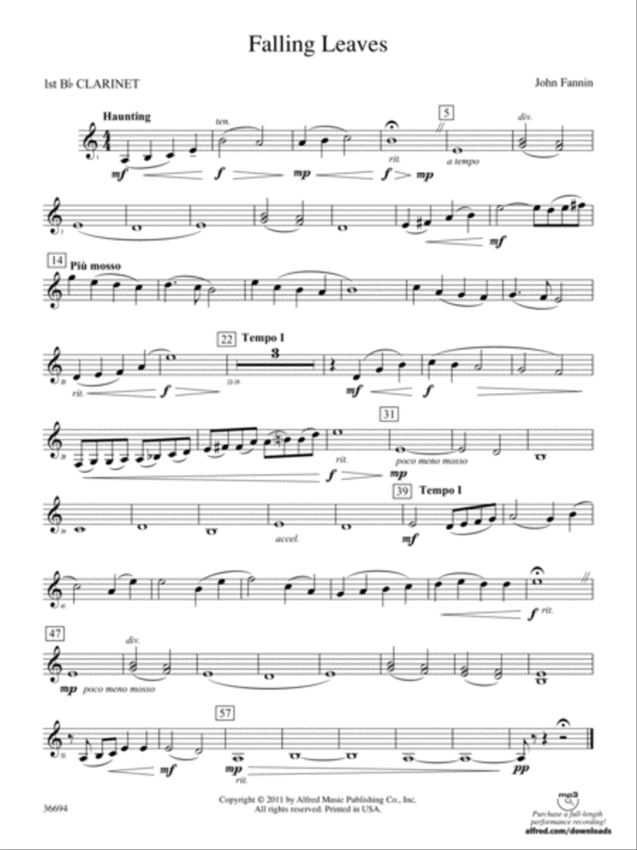 Falling Leaves: 1st B-flat Clarinet Concert Band scores gallery preview page 1