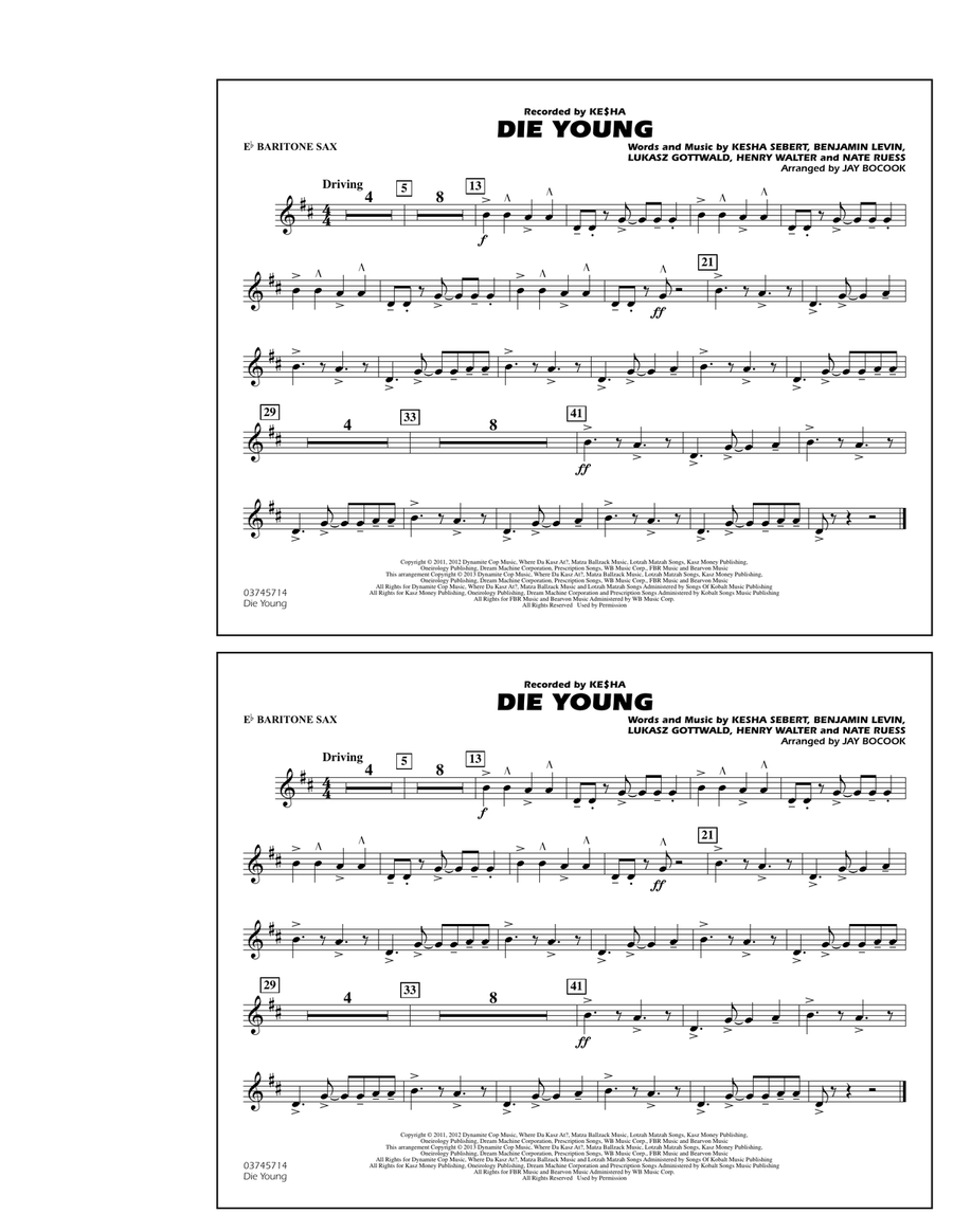 Die Young - Eb Baritone Sax Marching Band scores gallery preview page 1
