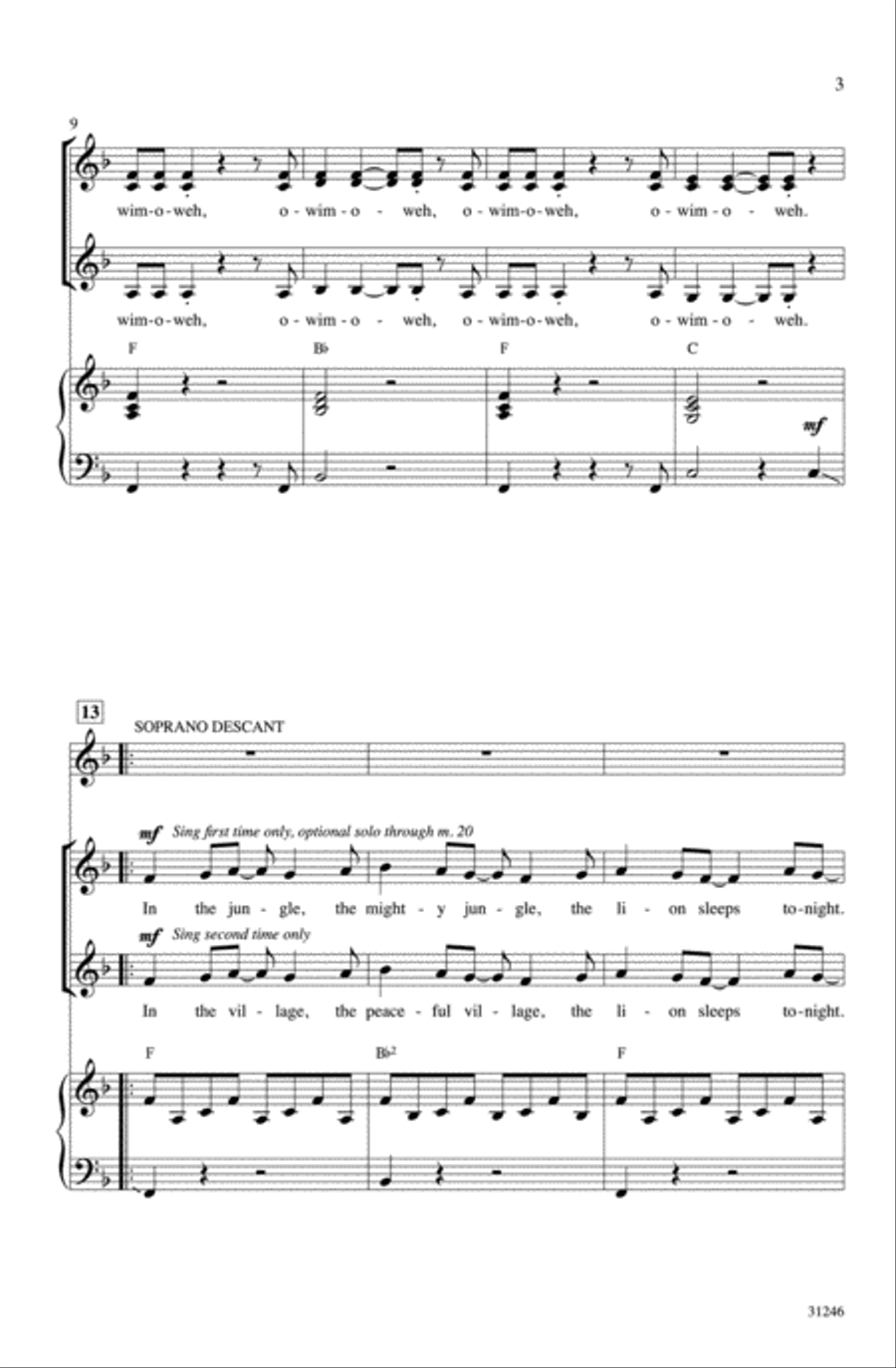 The Lion Sleeps Tonight Women's Choir scores gallery preview page 3