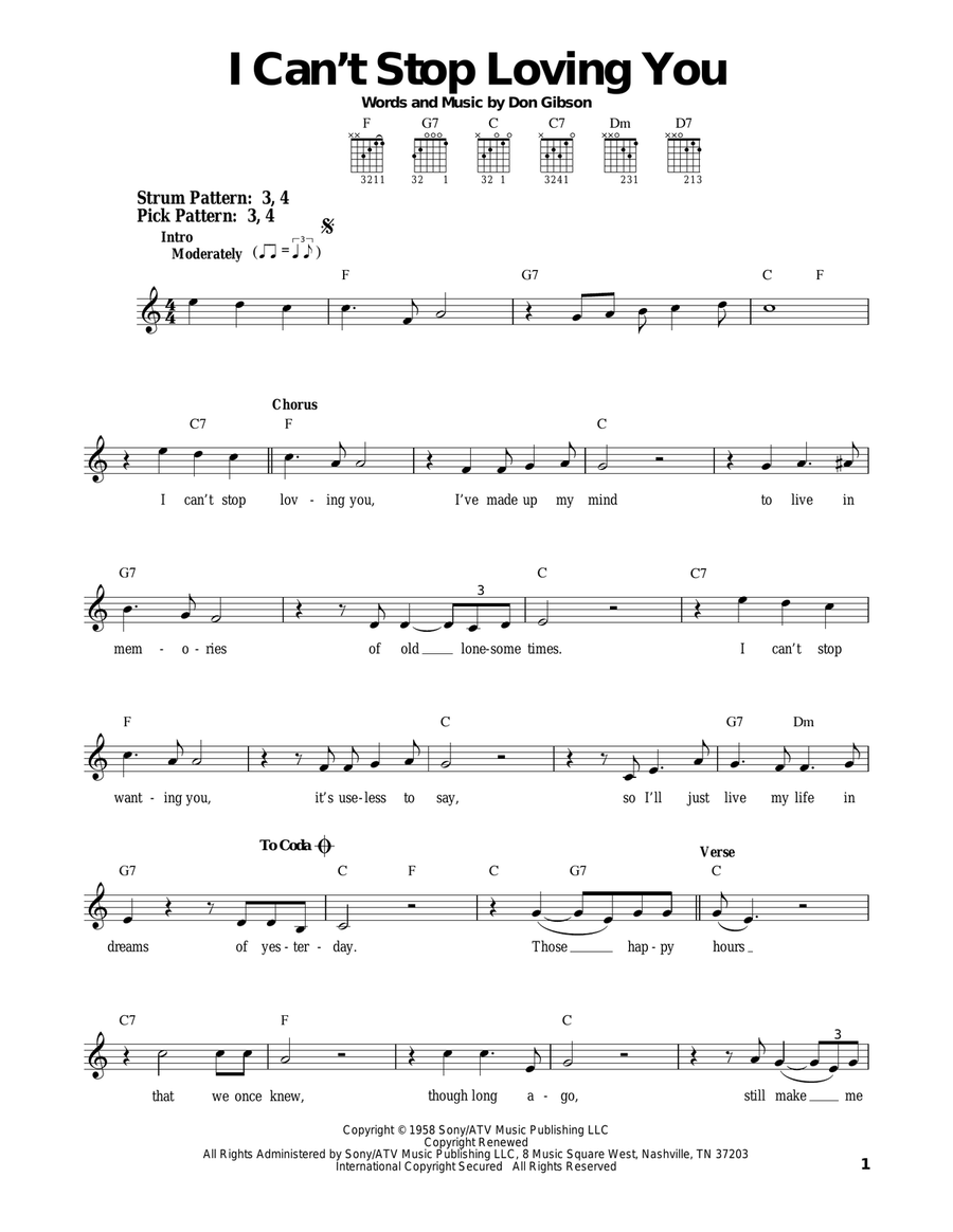 I Can't Stop Loving You Electric Guitar scores gallery preview page 1