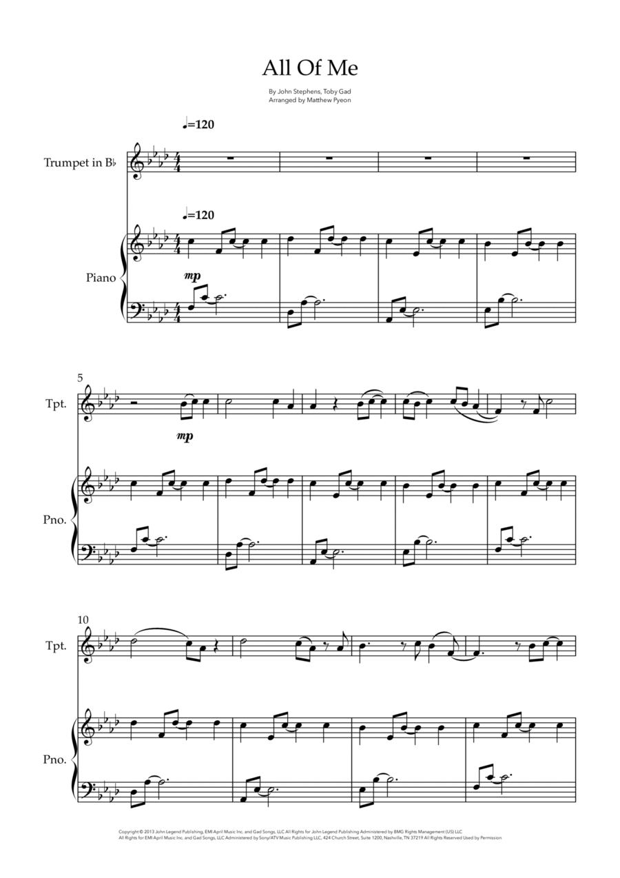 All Of Me B-Flat Trumpet scores gallery preview page 1