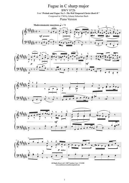 Bach - Fugue in C sharp major BWV 872b - Piano version image number null