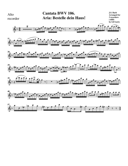 Aria: Bestelle dein Haus! from Cantata BWV 106 (arrangement for 3 recorders)
