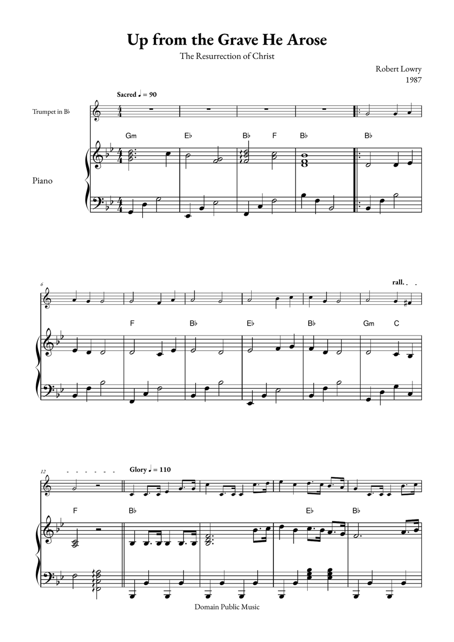 Up from the Grave He Arose B-Flat Trumpet scores gallery preview page 1