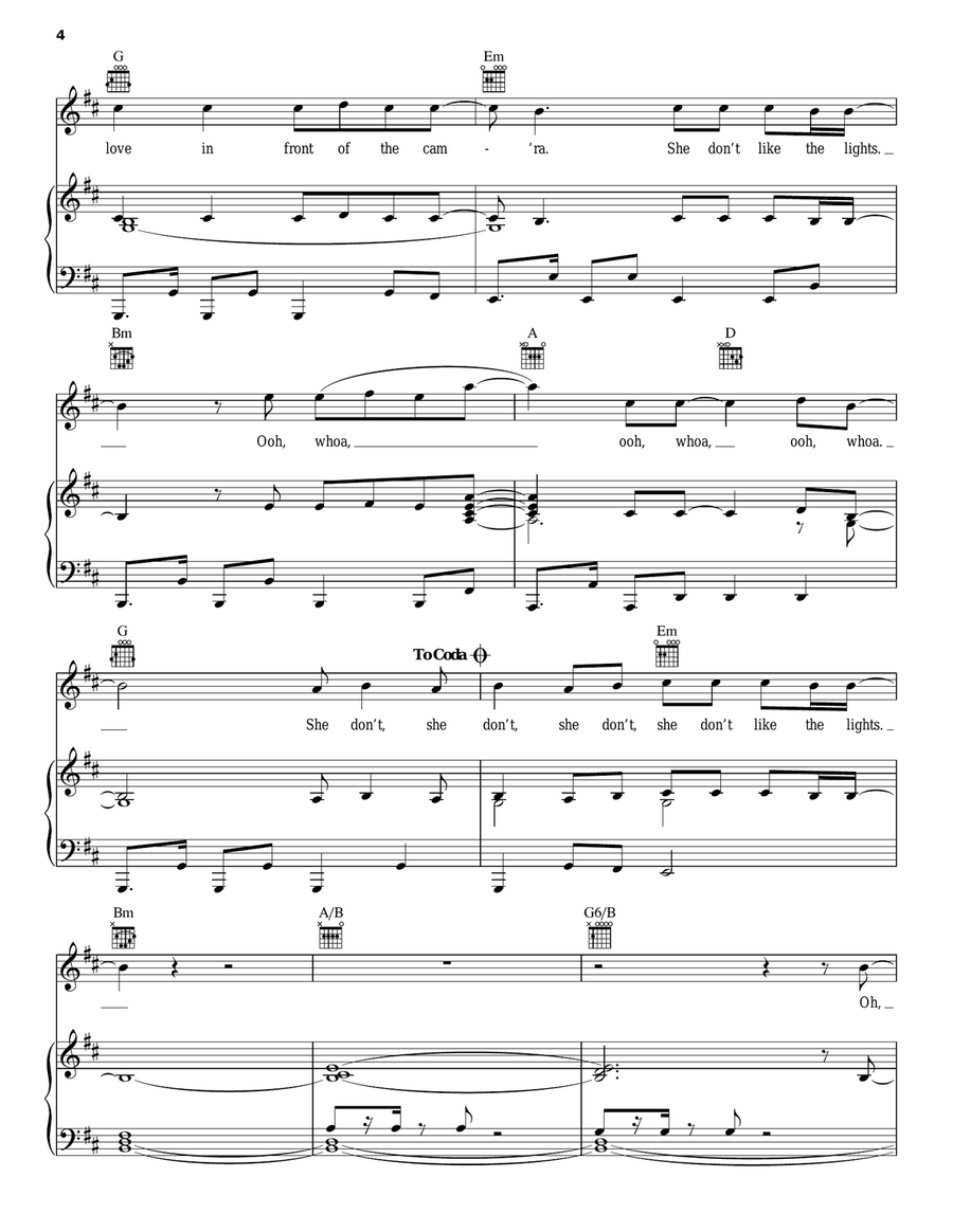 She Don't Like The Lights Piano, Vocal, Guitar scores gallery preview page 4