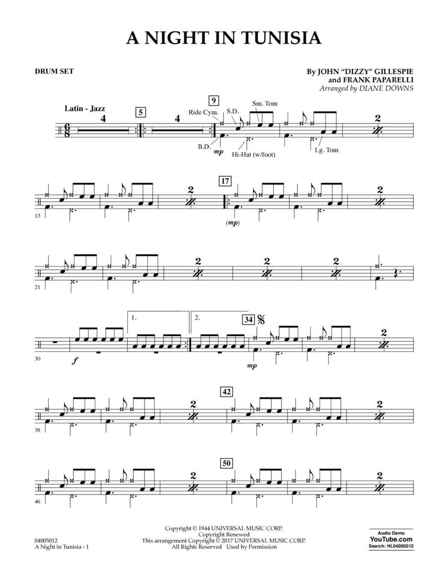A Night in Tunisia - Drum Set Concert Band scores gallery preview page 1