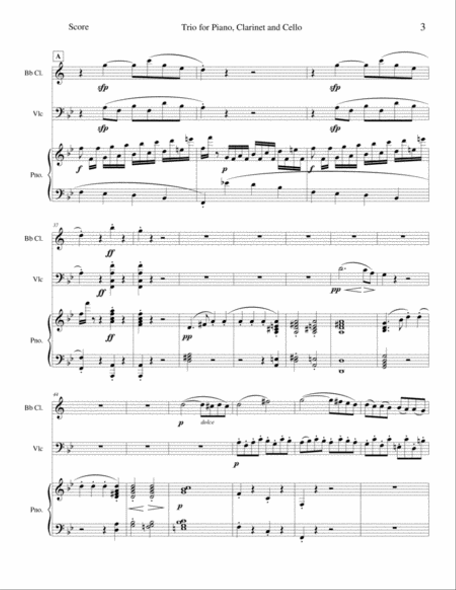 Trio for Piano, Clarinet and Cello B-Flat Clarinet scores gallery preview page 3