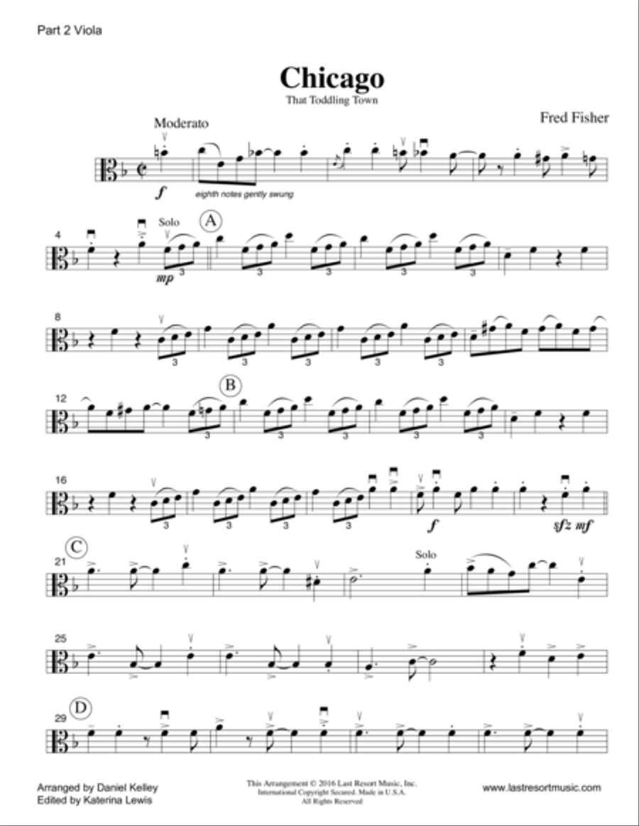 Chicago (That Toddling Town) for String Trio- Violin Viola Cello String Trio scores gallery preview page 6